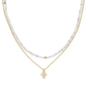 Nakamol Howlite & Gold Layered Hamsa Necklace Boho